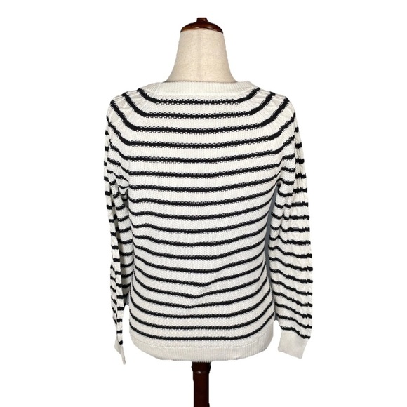 Gap Black & White Striped Cable Knit Crewneck Sweater Women’s Size Medium Cotton - Picture 4 of 8
